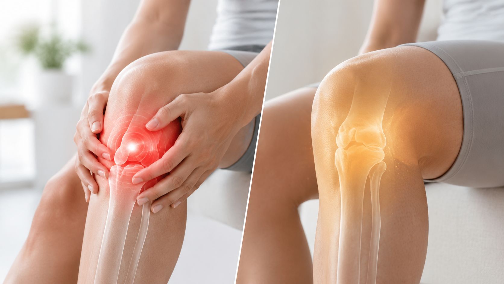 Person der holder om sit knæ, der viser tegn på inflammation og slidgigt i leddet